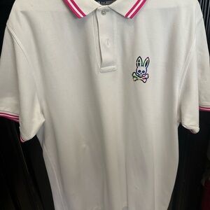 Psycho Bunny White Polo with Pink Accents Mens. Size 6